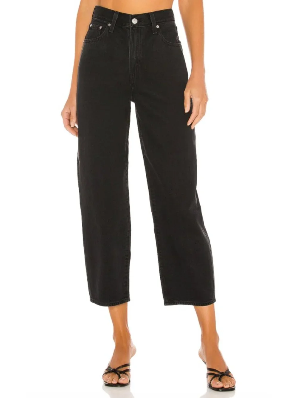 Levi's Premium Balloon Leg Jeans 25 Black Rose Cropped High Rise $98